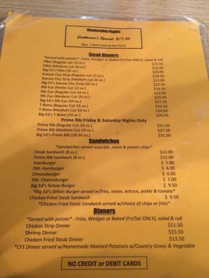 Menu photo 2 Big Ed's Bird City, KS Menu photo 2 Big Ed's Bird City, KS