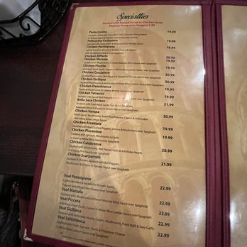 Bella Sera - Menu specials. - Italian Near Me - Marble Falls, Texas