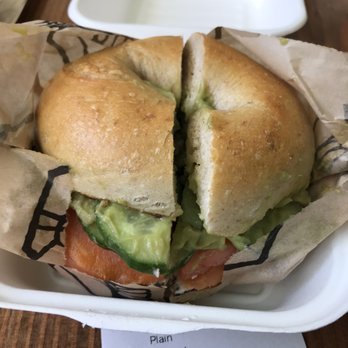 Breadhive Bakery & Cafe - Plain bagel with cream cheese, lox, avocado, onion and cucumber with dill. - Cafes Near Me - Buffalo, New York