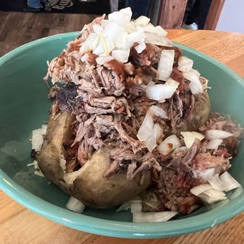 Brothers Barbecue - Loaded baked potato w chopped brisket. - Barbeque Near Me - Reno, Nevada Brothers Barbecue - Loaded baked potato w chopped brisket. - Barbeque Near Me - Reno, Nevada