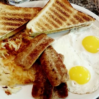 Only U Cafe - 4 sausages, hash, eggs, toast. Looks average but pretty tasty. So full after eating it. A casual breakfast/brunch place. :D - Breakfast & Brunch Near Me - Vancouver, British Columbia