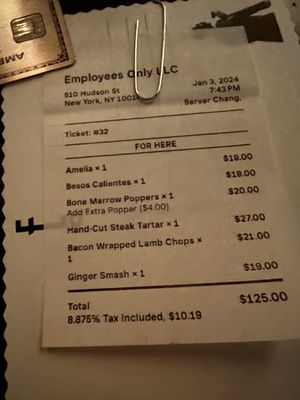 Menu photo 6 Employees Only New York, NY