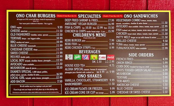 Menu photo 1 Duane's Ono Char Burger Anahola, HI Menu photo 1 Duane's Ono Char Burger Anahola, HI