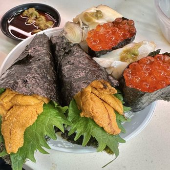 Genki Sushi - Uni and shiso roll, Whelk , Red Sea Snail nigiri, Ikura Gunkan - Sushi Bars Near Me - Waipahu, Hawaii Genki Sushi - Uni and shiso roll, Whelk , Red Sea Snail nigiri, Ikura Gunkan - Sushi Bars Near Me - Waipahu, Hawaii