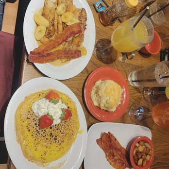 Ruby Slipper Baton Rouge - Crème brûlée pancake, banana foster French toast, bacon, a biscuit, and potatoes. Pineapple mimosa courtesy of Yelp check in! - Cafes Near Me - Baton Rouge, Louisiana Ruby Slipper Baton Rouge - Crème brûlée pancake, banana foster French toast, bacon, a biscuit, and potatoes. Pineapple mimosa courtesy of Yelp check in! - Cafes Near Me - Baton Rouge, Louisiana