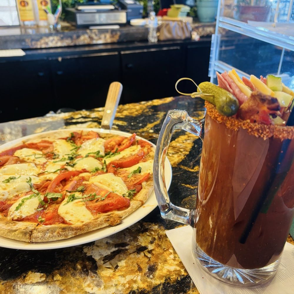Margherita Pizza with a Bloody Mary Margherita Pizza with a Bloody Mary