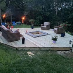Glacier Home Remodeling - This is a three piece deck. This is the bottom part of that deck with a fire pit. We use fire retardant block And she came out gorgeous. She