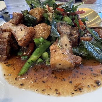 Golden Spoon - Basil Pork Belly - Thai Near Me - Manteca, California Golden Spoon - Basil Pork Belly - Thai Near Me - Manteca, California