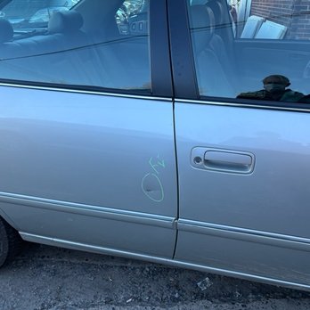 G & R Auto Services - Dent outlined with green marker - Auto Repair Near Me - Woodside, New York