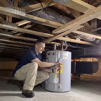 Quality Heating and Air - Low boy 40 gallon electric water heater replacement in a crawlspace. - Heating & Air Conditioning/HVAC Near Me - Watervliet, Michigan Quality Heating and Air - Low boy 40 gallon electric water heater replacement in a crawlspace. - Heating & Air Conditioning/HVAC Near Me - Watervliet, Michigan