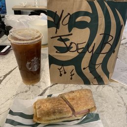 My usual ice coffee two shots with splash of coconut milk and a ham cheese sandwhich