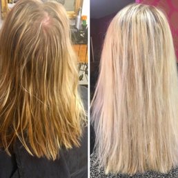 My hair was loooong over due for coloring! Nadene's fabulous transformation to a rooted icy blonde on the right! My hair was loooong over due for coloring! Nadene's fabulous transformation to a rooted icy blonde on the right!