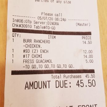 Mazatlan Mexican Restaurant - the bill - Mexican Near Me - Beaverton, Oregon