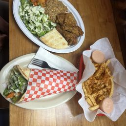 Chicken Shawarma Wrap and Curry Fried Chicken Plate