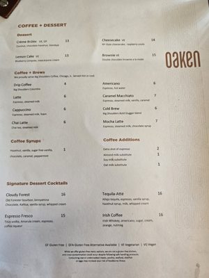 Menu photo 4 Oaken Bistro Bar Lake Forest, IL