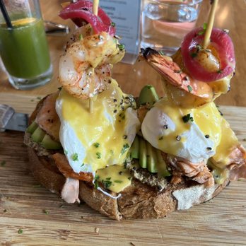 Outpost Kitchen - Shrimp and salmon benny - Breakfast & Brunch Near Me - Costa Mesa, California Outpost Kitchen - Shrimp and salmon benny - Breakfast & Brunch Near Me - Costa Mesa, California
