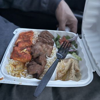 Falafel Fusion - Combo kabobs lamb and chicken oh so delicious!! Yes it comes with bread rice salad and hummus - Halal Near Me - Rancho Cordova, California