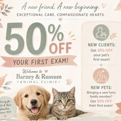 Barney And Russum Animal Clinic - NEW CLIENTS & NEW PETS -- Get 50% OFF your pet's first exam!
At Barney & Russum Animal Clinic, we're here to provide exceptional care