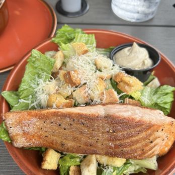 Charred - Salmon Cesar salad. I think they make a homemade dressing but it was good - Pizza Near Me - Midlothian, Virginia Charred - Salmon Cesar salad. I think they make a homemade dressing but it was good - Pizza Near Me - Midlothian, Virginia