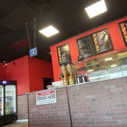 Roma Pizza - Order counter and drink fridge.