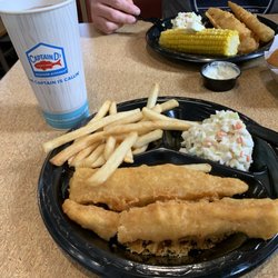 Captain D's - In front is my Two 2 Piece Batter Dipped Fish Meal and a side of Coleslaw with half tea/half lemonade to drink.