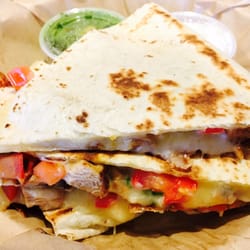 QDOBA Mexican Eats - Chicken Quesadilla with queso, pico de gallo, guacamole and sour creme (picture looks great, tasted alright)