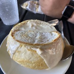 California Grill & Pizza - Clam chowder in their delicious sourdough bread bowl