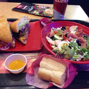 Café Zupas - Honey Cilantro Carnitas Sandwich, California Protein Cobb Salad, Roll, Chocolate Dipped Strawberry and Lemonade - Soup Near Me - Phoenix, Arizona Café Zupas - Honey Cilantro Carnitas Sandwich, California Protein Cobb Salad, Roll, Chocolate Dipped Strawberry and Lemonade - Soup Near Me - Phoenix, Arizona