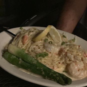 Sunset Grill - Shrimp pasta was absolutely delish!  Hubby ate it all!!! Except the asparagus ‍ - Steakhouses Near Me - Moab, Utah