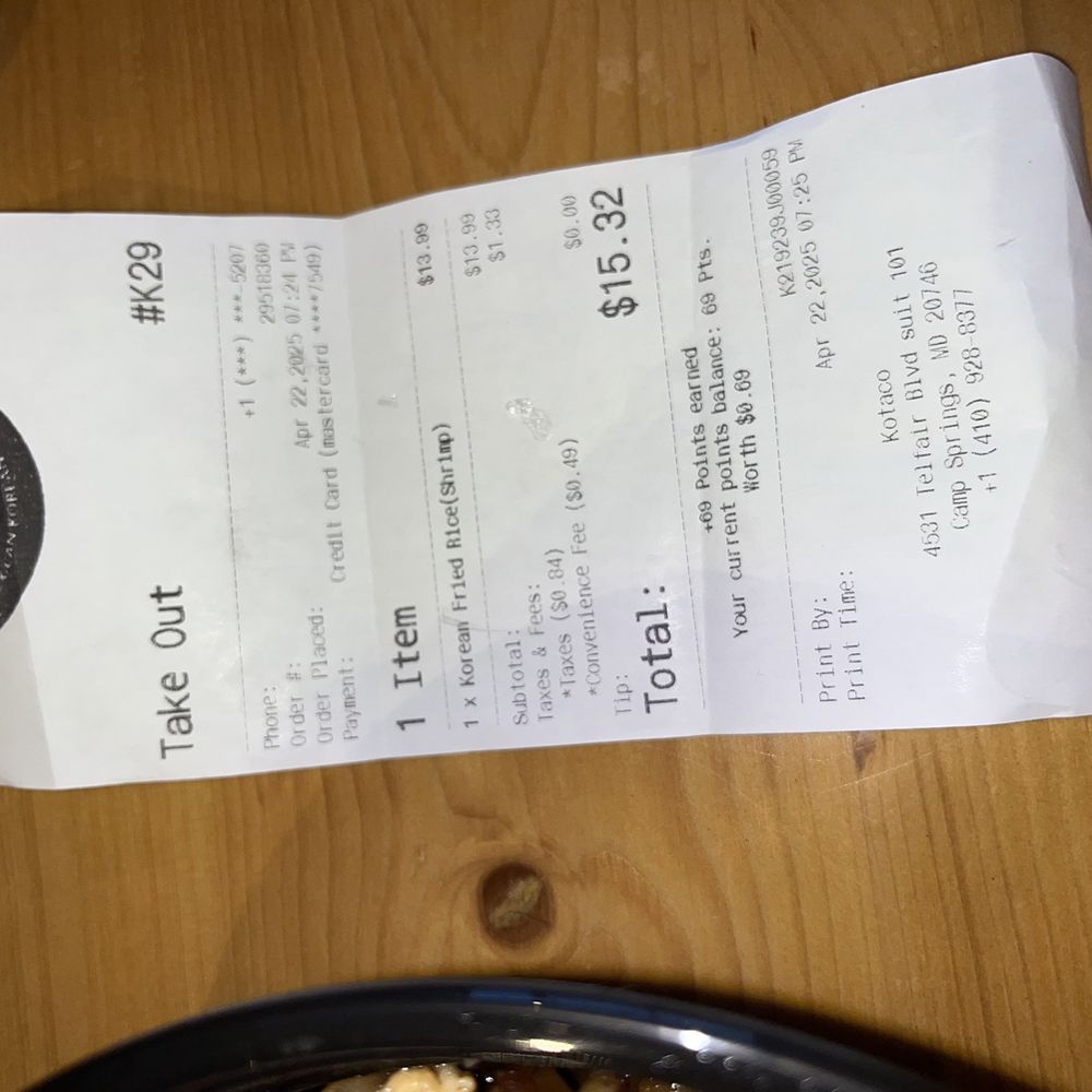 Thai Yum - Receipt - Thai Near Me - Hillcrest Heights, Maryland
