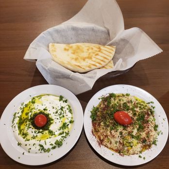 Jerusalem Grill And Deli - A sample of Labneh and a side dish of Baba Ghannouj - Middle Eastern Near Me - Valrico, Florida