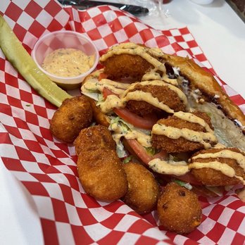 Georgetown Seafood - Shrimp Po Boy with Hush puppies- delicious! - Seafood Near Me - Washington, DC, District of Columbia Georgetown Seafood - Shrimp Po Boy with Hush puppies- delicious! - Seafood Near Me - Washington, DC, District of Columbia