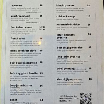 Namu Kitchen - Menu - Breakfast & Brunch Near Me - West Covina, California Namu Kitchen - Menu - Breakfast & Brunch Near Me - West Covina, California