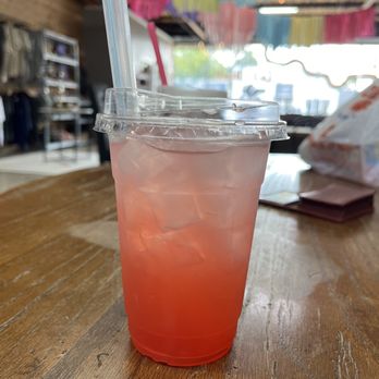 Storehouse Brews - Strawberry Lemonade with strawberry boba (medium) - Coffee & Tea Near Me - Fyffe, Alabama