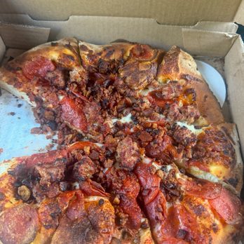 Bronco Billy's Pizza Niles - Burned pepperoni, sausage, and bacon pizza - Pizza Near Me - Fremont, California