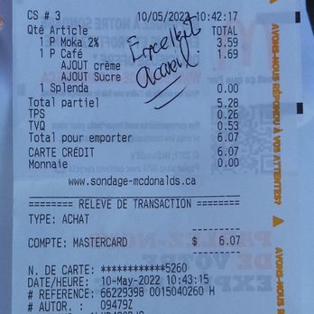McDonald's - 10 mai 2022 / Excellent accueil $6.07 - Fast Food Near Me - Saint-Hyacinthe, Quebec McDonald's - 10 mai 2022 / Excellent accueil $6.07 - Fast Food Near Me - Saint-Hyacinthe, Quebec