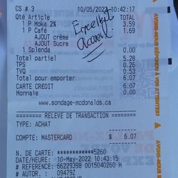 McDonald's - 10 mai 2022 / Excellent accueil $6.07