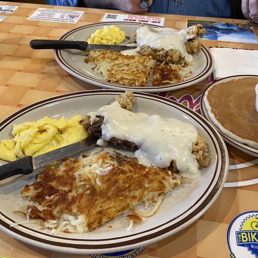 Judy's Cafe - One order Chicken Fried Chicken & 2 Eggs with hashbrowns and a pancake split soooo much food but yummy - American Near Me - Garland, Texas Judy's Cafe - One order Chicken Fried Chicken & 2 Eggs with hashbrowns and a pancake split soooo much food but yummy - American Near Me - Garland, Texas