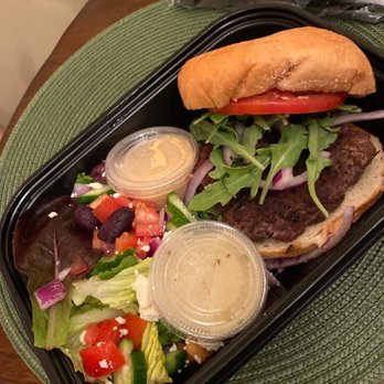 Pita Jungle - Kafta Beef Burger with a side salad - Mediterranean Near Me - Mesa, Arizona Pita Jungle - Kafta Beef Burger with a side salad - Mediterranean Near Me - Mesa, Arizona