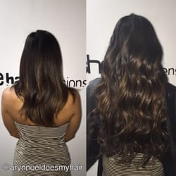 Aryn Noël Does My Hair - Before & after 120 pieces of wavy She by So Cap hair extensions done by Aryn Noël.