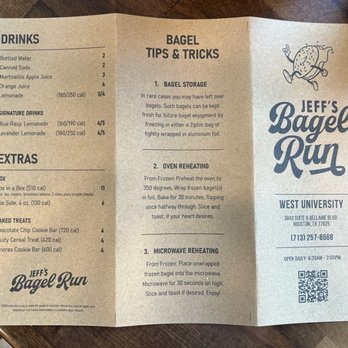 Jeff's Bagel Run - Menu as of April 2025 - Bagels Near Me - Houston, Texas