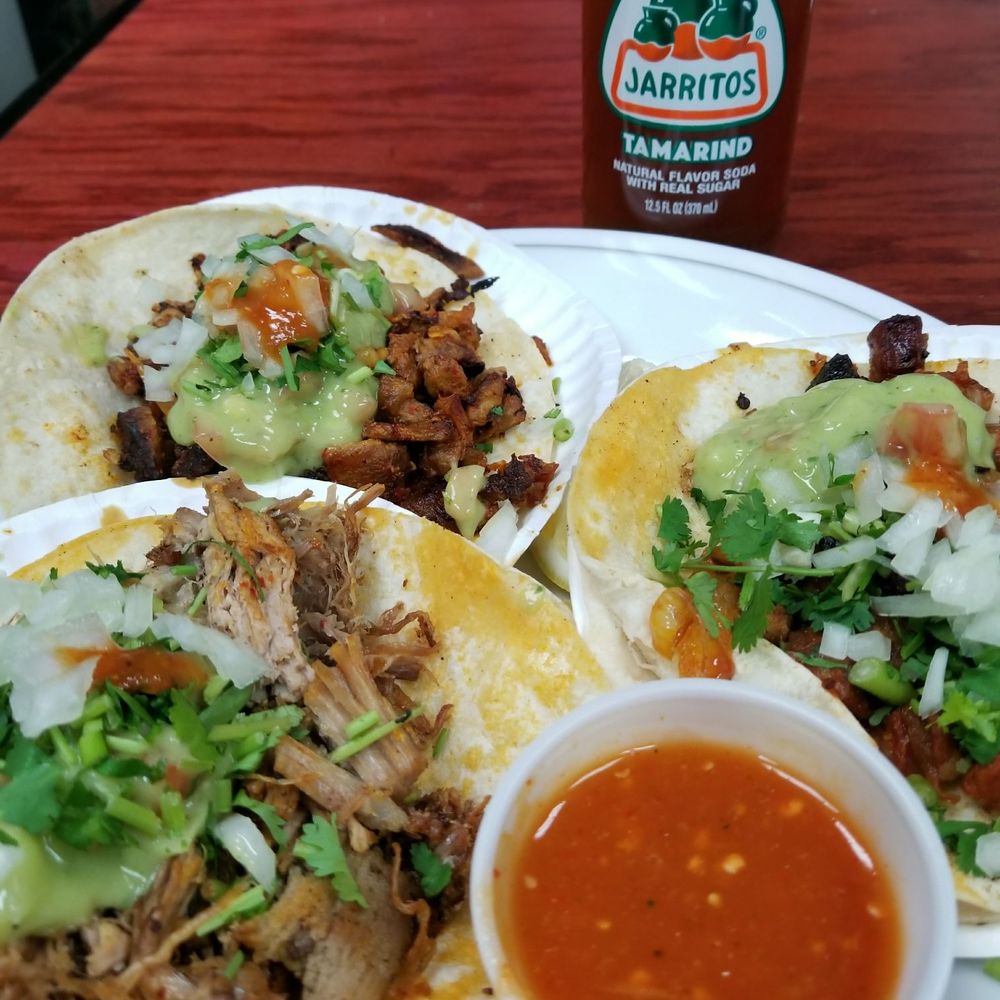 Great Burrito - Al pastor, carnitas and chorizo tacos: $3.50 each but soooo filling!! And my Jarritos Tamarind soda, of course! - Mexican Near Me - New York, New York Great Burrito - Al pastor, carnitas and chorizo tacos: $3.50 each but soooo filling!! And my Jarritos Tamarind soda, of course! - Mexican Near Me - New York, New York