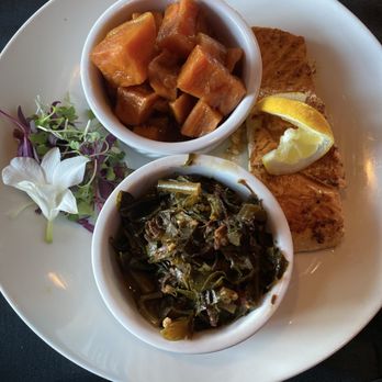 Noir Kitchen & Cocktails - Salmon collards and candied yams - Soul Food Near Me - Nashville, Tennessee Noir Kitchen & Cocktails - Salmon collards and candied yams - Soul Food Near Me - Nashville, Tennessee