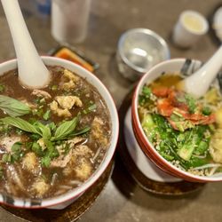 Thai Song Authentic Thai Kitchen - Boat Noodle Soup (Small) and Bah Mee Keaw Nam Moo Daeng (Small)