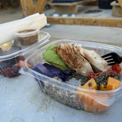 The Restaurant at Two Bunch Palms - Chicken protein bowl & fruit plate, tub side