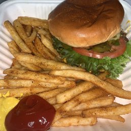 Custom burger- One patty with nacho cheese, jalapeño, grilled jalapeño, lettuce, tomato, pickle on a brioche bun and Seasoned Fries Custom burger- One patty with nacho cheese, jalapeño, grilled jalapeño, lettuce, tomato, pickle on a brioche bun and Seasoned Fries