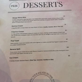 Peak - Menu - January 2025 - Thai Near Me - Alameda, California