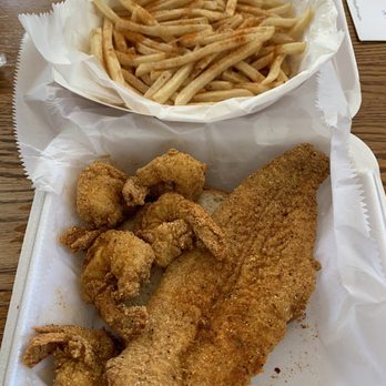 What’s Cluckin - 5 piece shrimp and catfish with large fries - Chicken Shop Near Me - Fairview, Texas