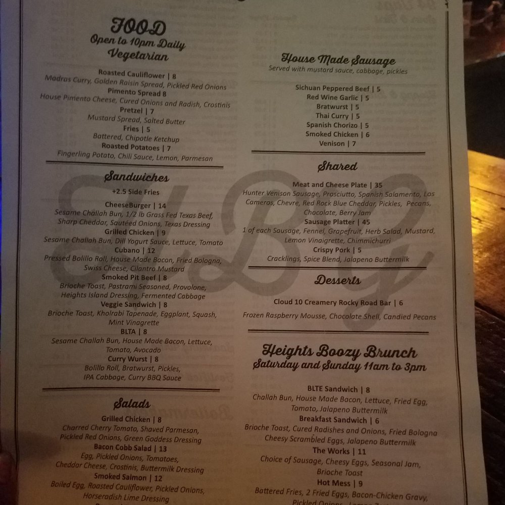 Heights Bier Garten - Food menu - Cocktail Bars Near Me - Houston, Texas