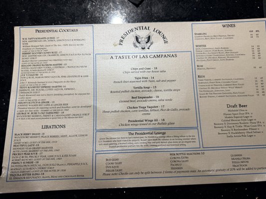 Menu photo 1 Presidential Lounge Riverside, CA Menu photo 1 Presidential Lounge Riverside, CA